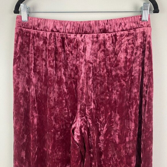 ModCloth Crushed Velvet Pull On Flare Leg Pants Size Large Pink High Rise - Picture 5 of 9